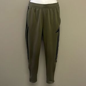 Adidas Women’s Areoready Olive Green Striped Pull-on Jogger Pants Zip Pocket-Med